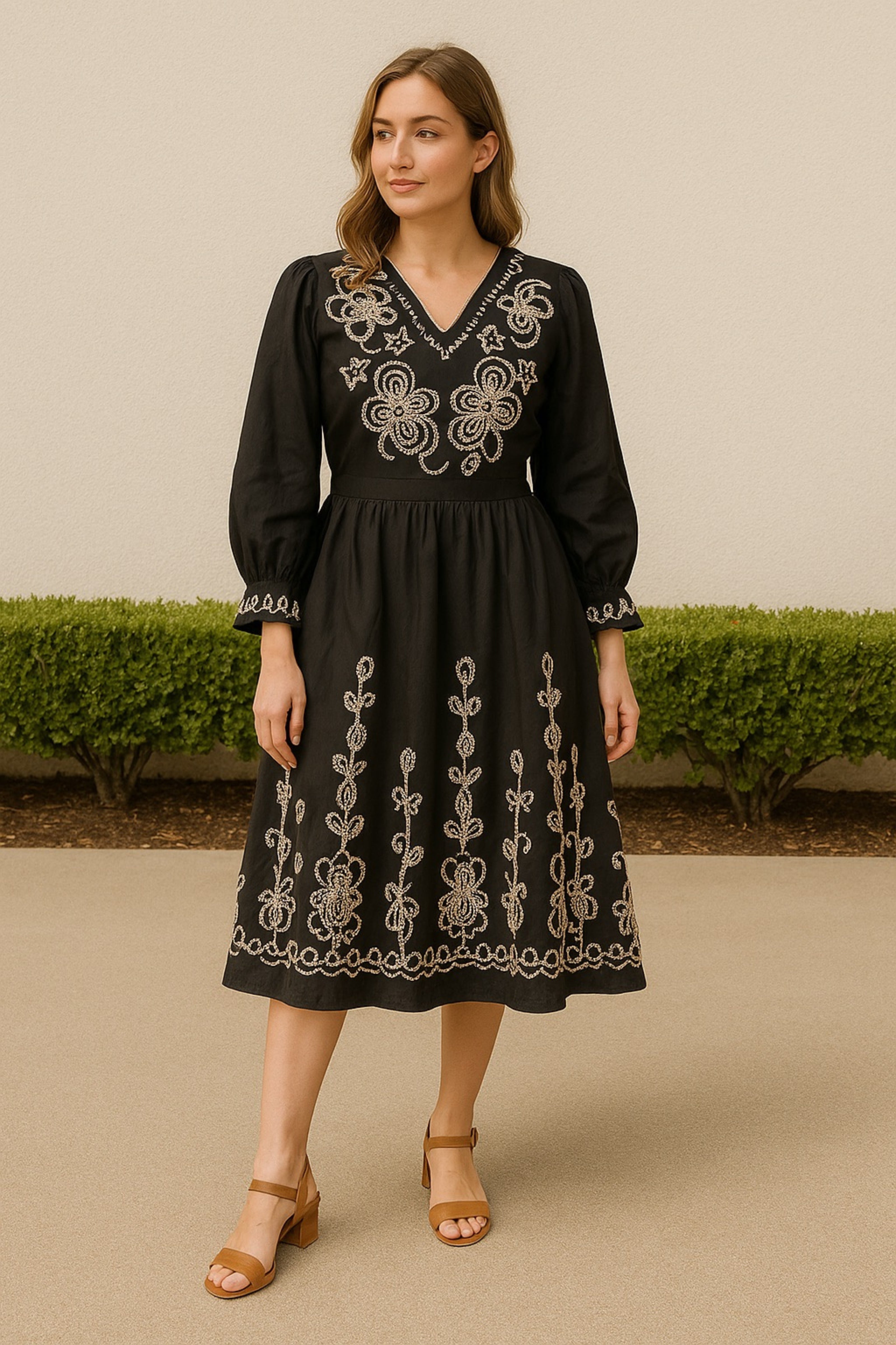 Black Embroidered Cotton Dress